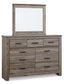 Zelen Full Panel Bed with Mirrored Dresser and Chest