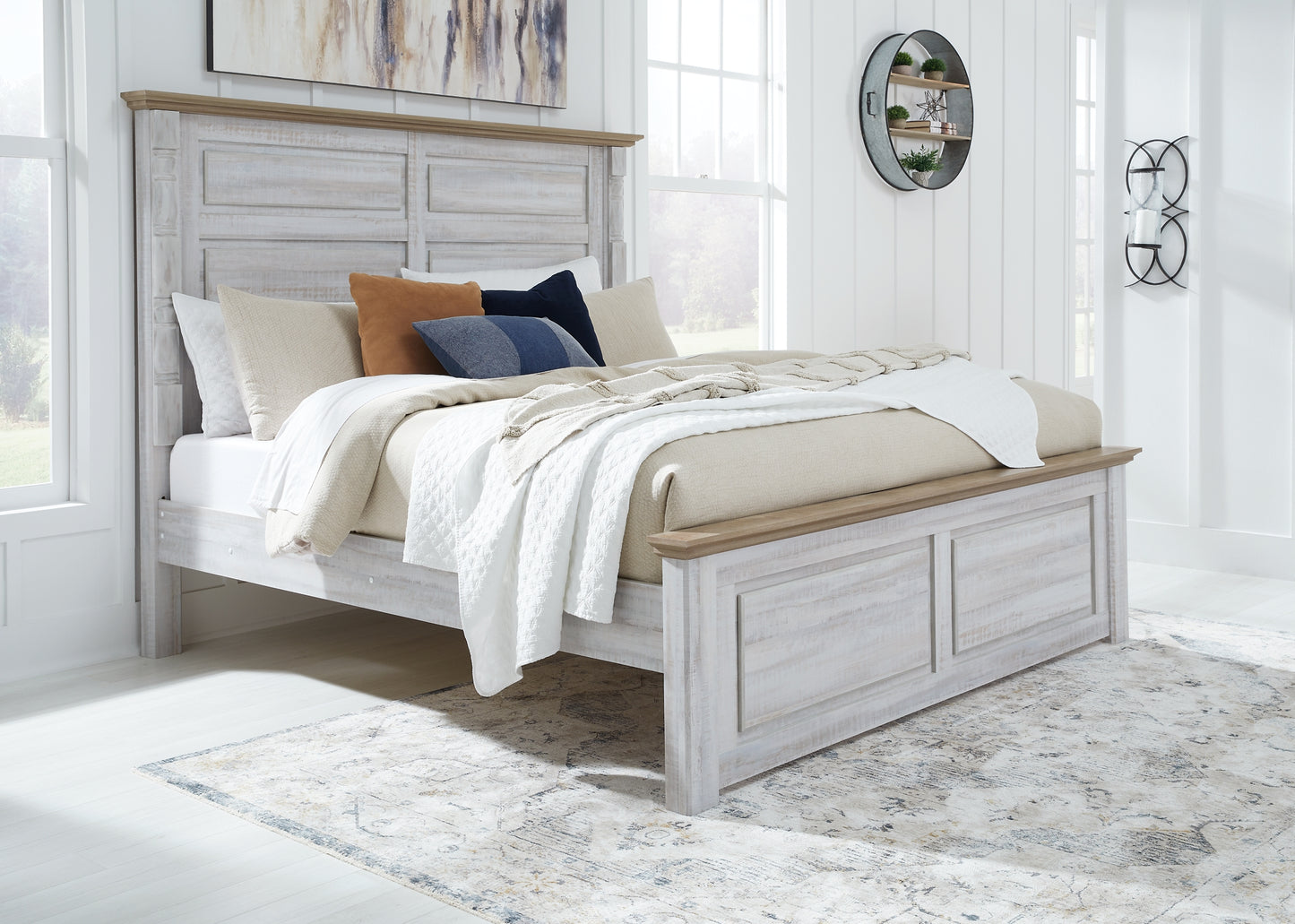 Haven Bay King Panel Bed with Mirrored Dresser and Chest