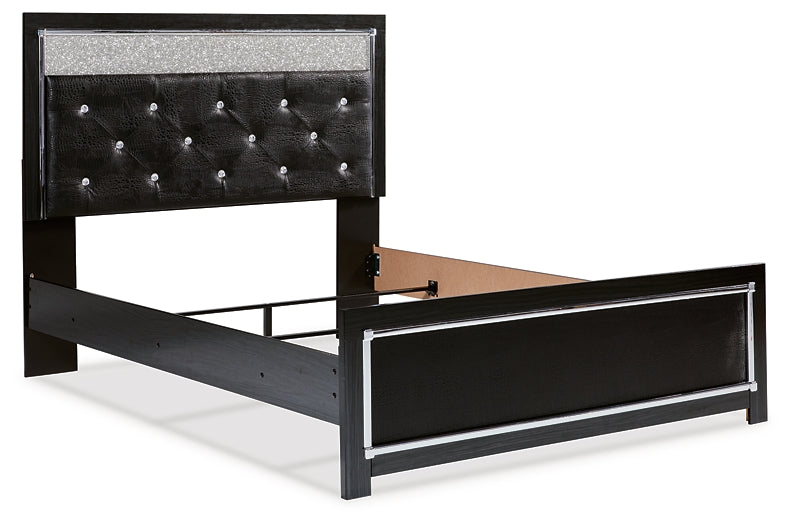 Kaydell Queen Upholstered Panel Bed with Mirrored Dresser, Chest and Nightstand